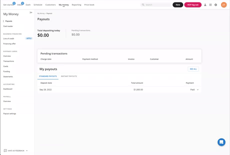 - Housecall Pro screenshot of mymoney in housecall pro