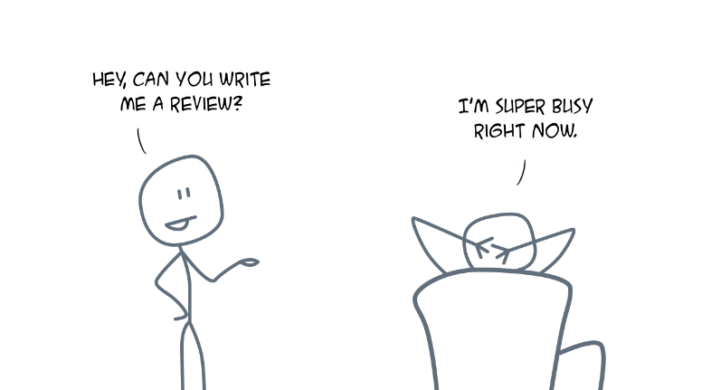Cartoon of asking for a review