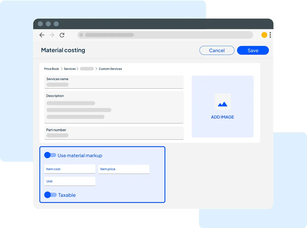 Material markups with live data from pricebook